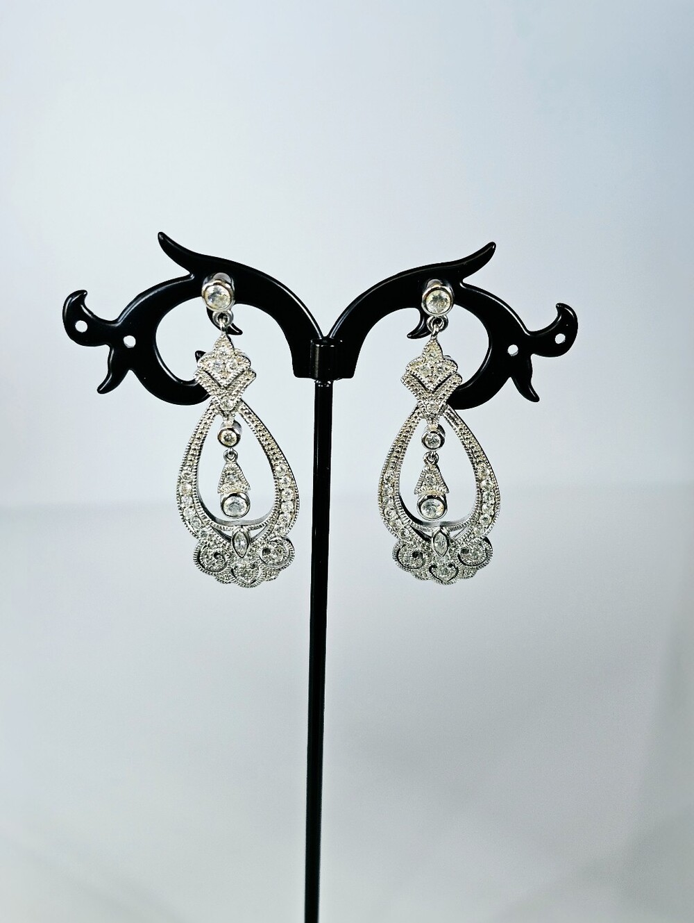 Edwardian Openwork Filigree Drop Earrings  Sterling Silver! - Picture 4 of 6